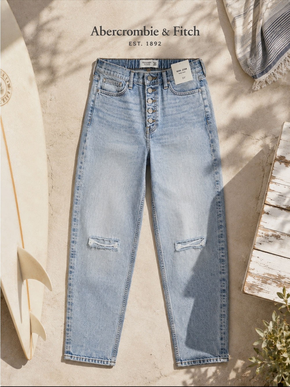 Abercrombie Girls Light Blue Distressed Button-Fly Jeans 13/14